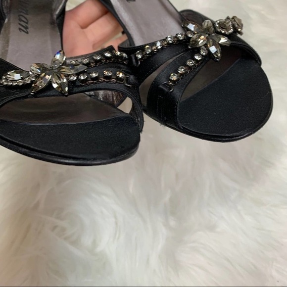 DELMAN black satin & crystal slingback heels 8 - Picture 9 of 16